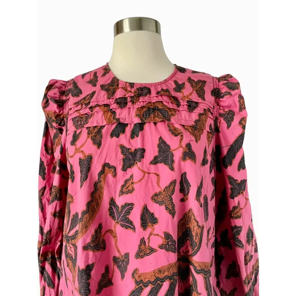 Ulla Johnson Coral Pink Floral Puff-Sleeve Blouse
